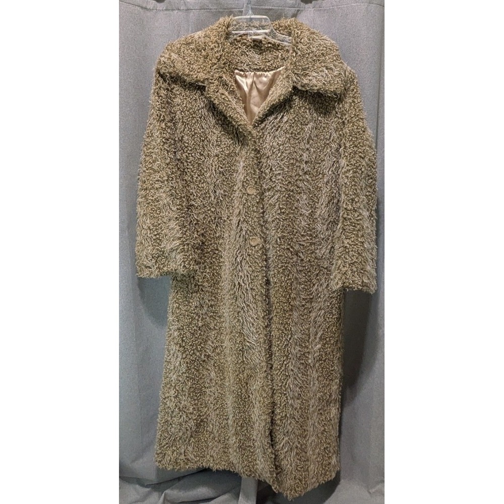 Newport News Jeanology Collection Coat Womens L Tan Good Long Faux Fur Shaggy